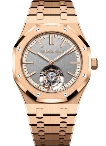 26730OR.OO.1320OR.05 Fake Audemars Piguet Royal Oak Self-Winding Flying Tourbillon Pink Gold Grey watch